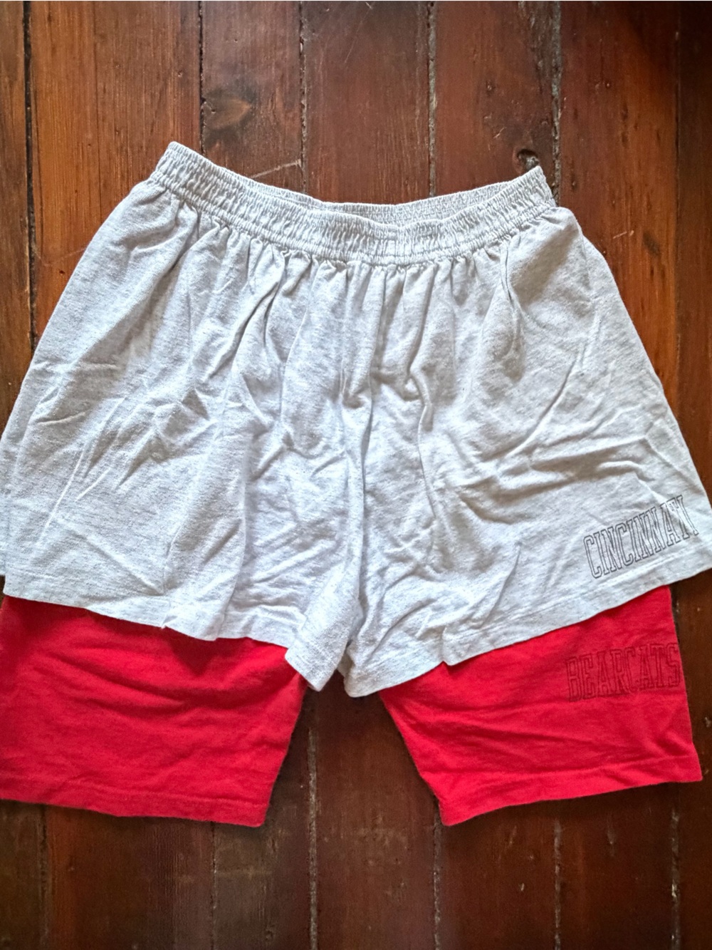 University of Cincinnati Bearcats Two-Tone Red and Gray Elastic Waist Shorts
